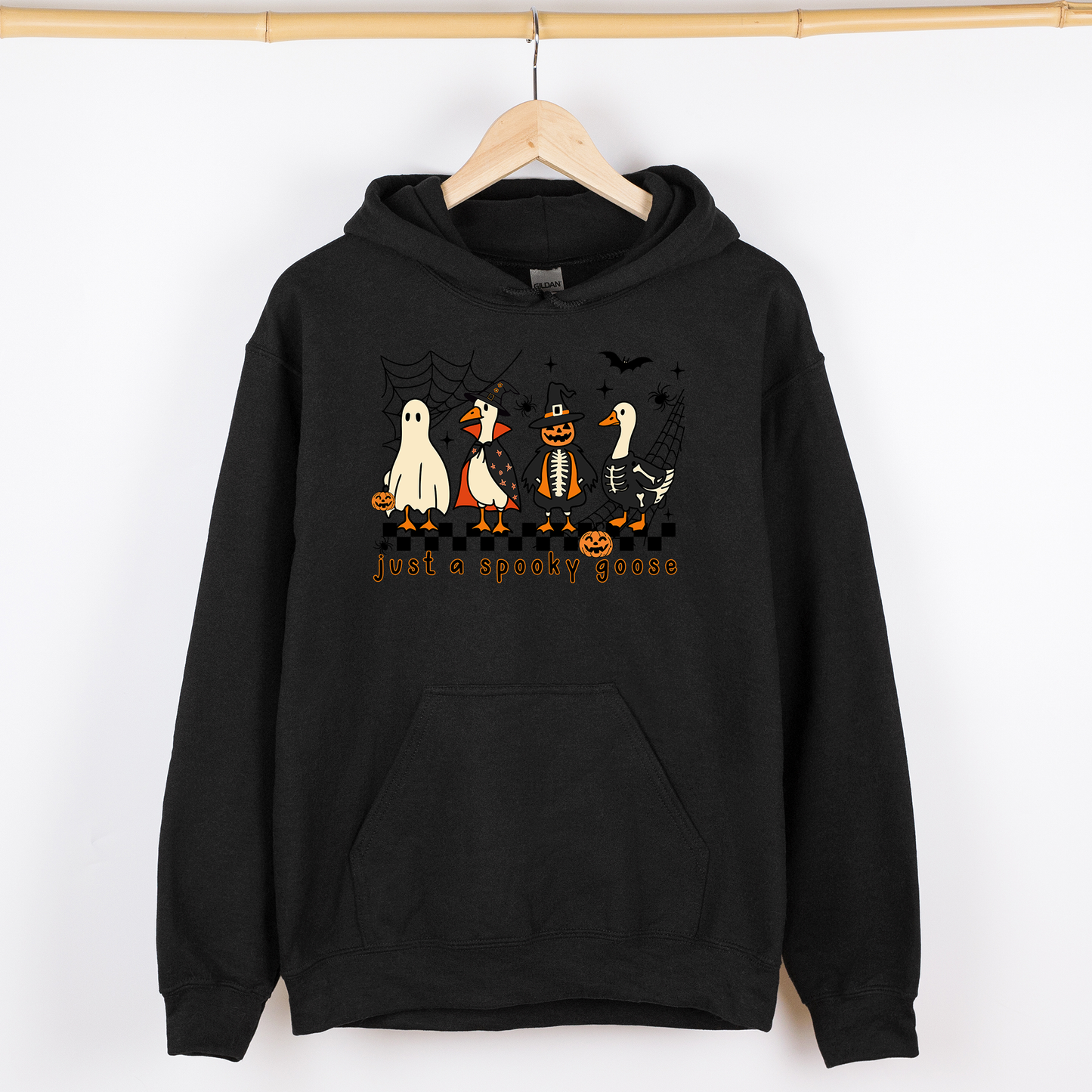 Just A Spooky Goose, Checkered, Halloween, Spooky, Graphic Hoodie, Hooded Sweatshirt