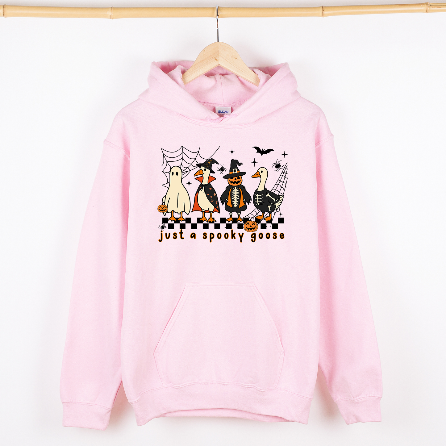Just A Spooky Goose, Checkered, Halloween, Spooky, Graphic Hoodie, Hooded Sweatshirt