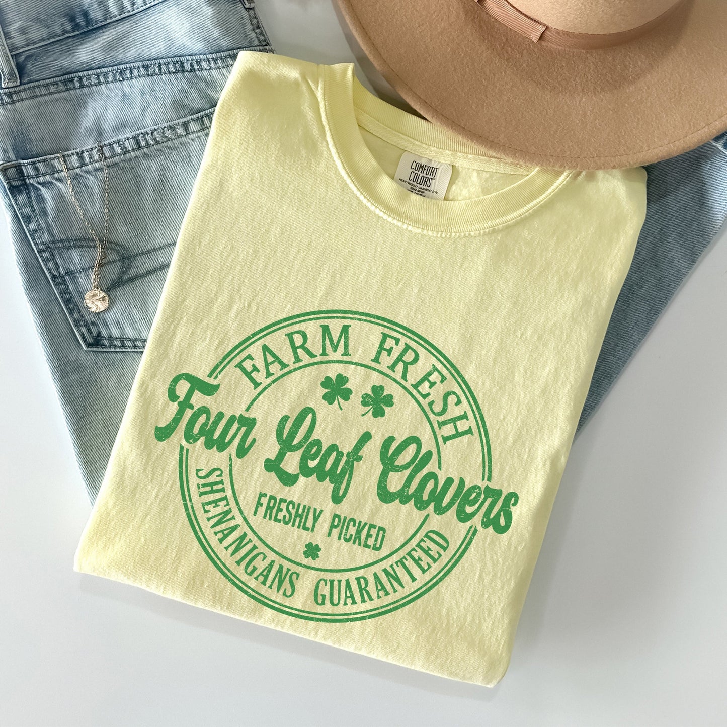 Four Leaf Clovers Farm, Farm Fresh, St Patrick's Day Comfort Colors Tshirt