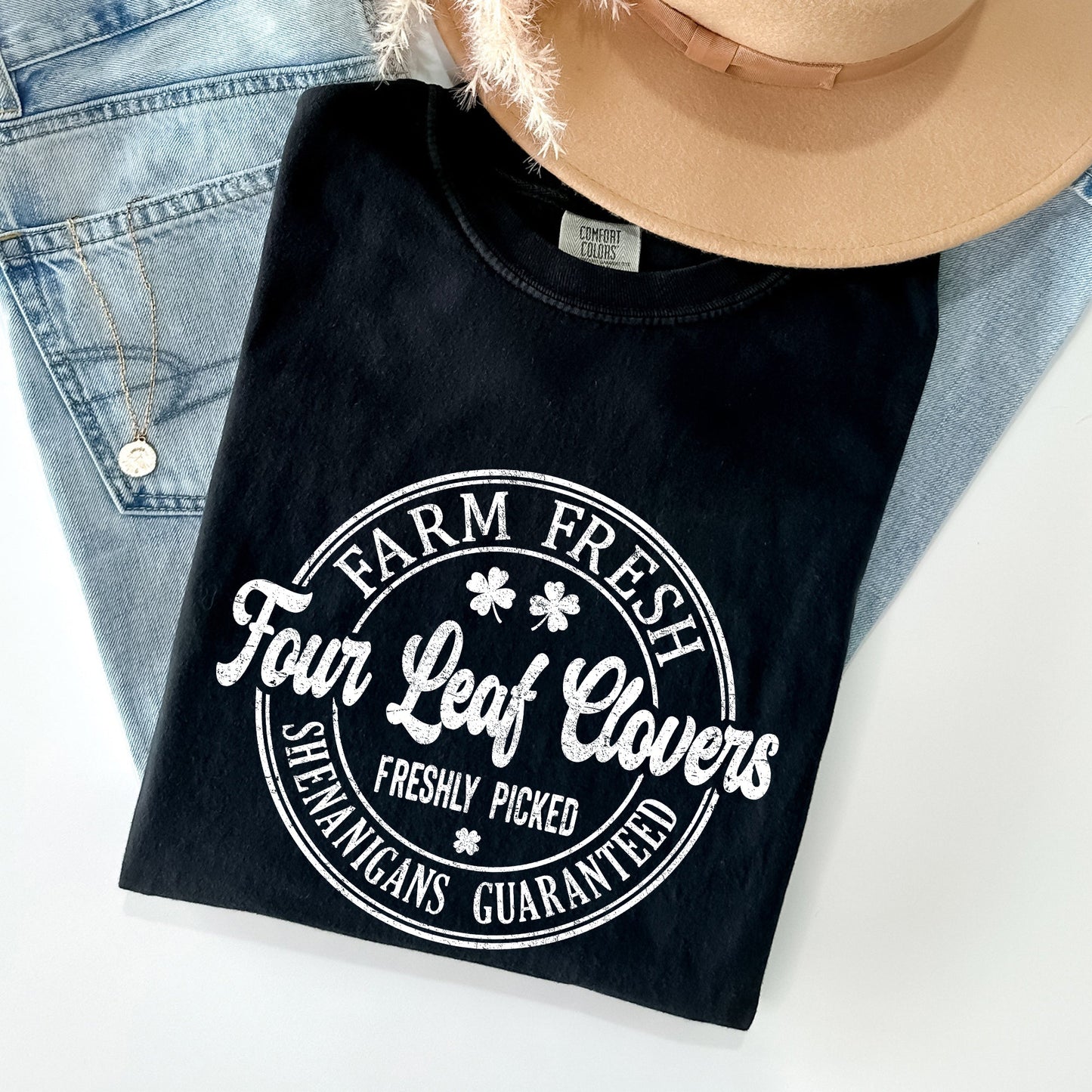 Four Leaf Clovers Farm, Farm Fresh, St Patrick's Day Comfort Colors Tshirt