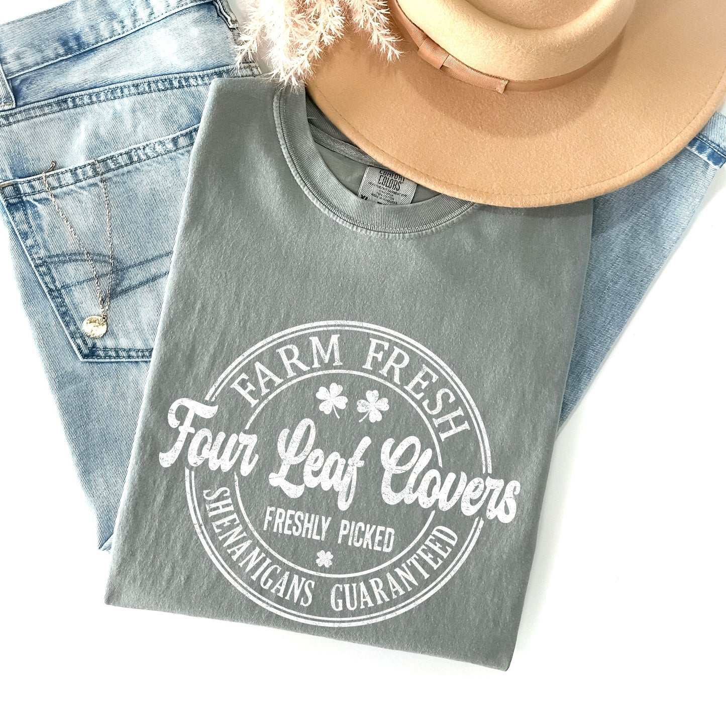 Four Leaf Clovers Farm, Farm Fresh, St Patrick's Day Comfort Colors Tshirt