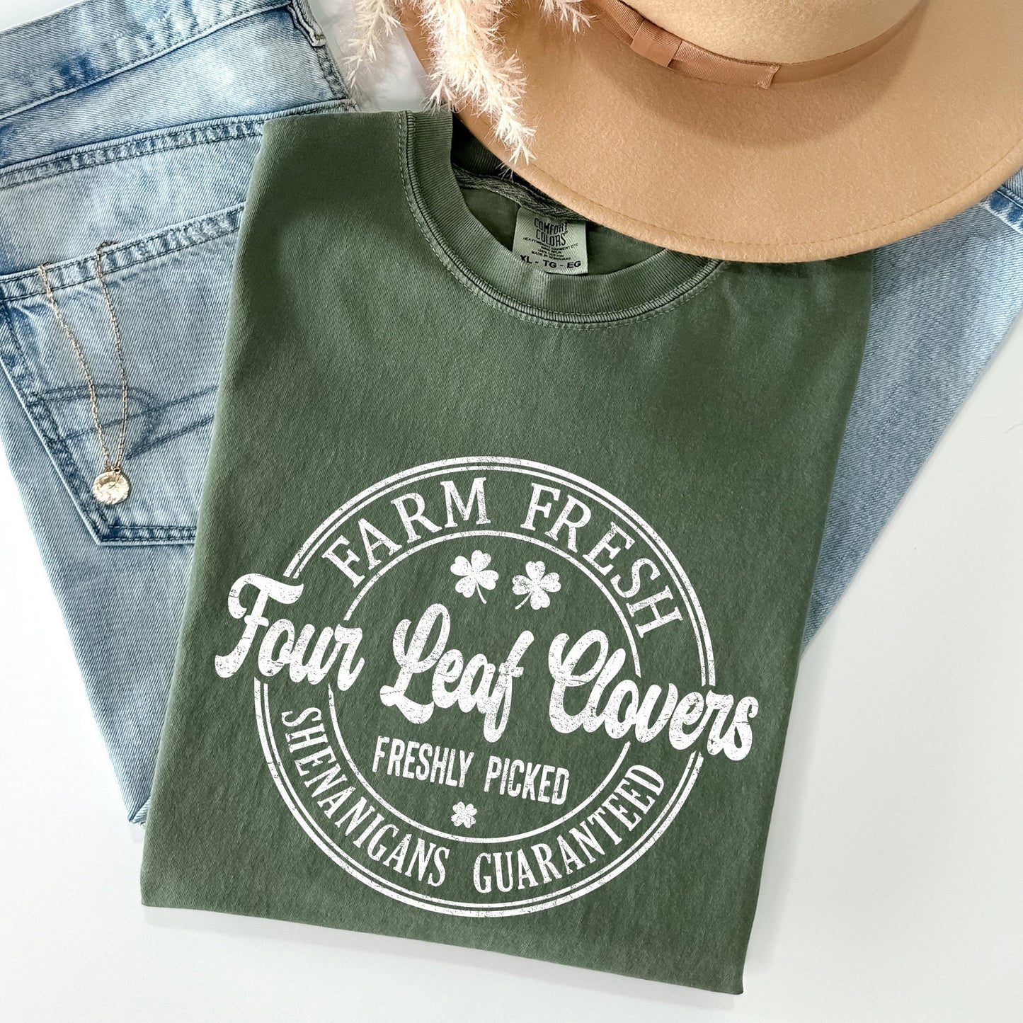 Four Leaf Clovers Farm, Farm Fresh, St Patrick's Day Comfort Colors Tshirt