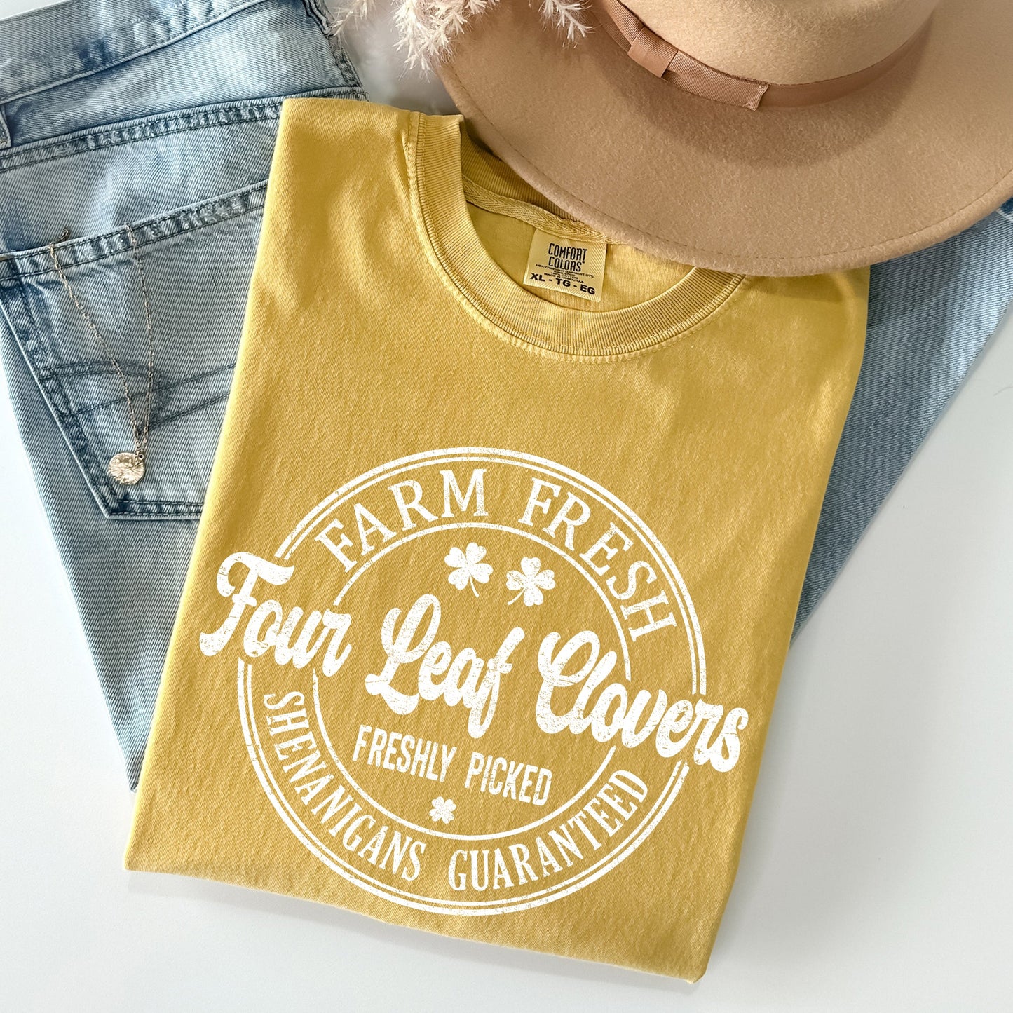 Four Leaf Clovers Farm, Farm Fresh, St Patrick's Day Comfort Colors Tshirt