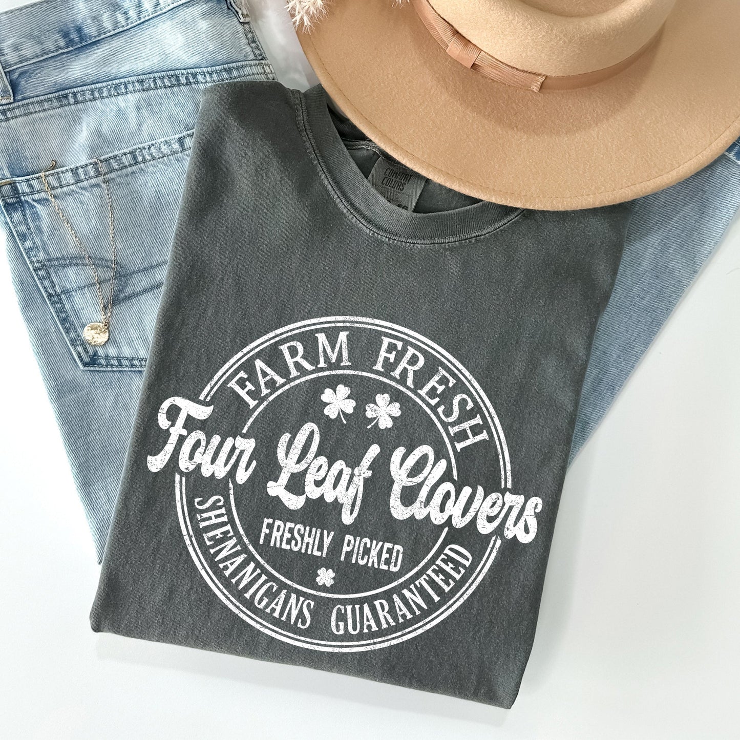 Four Leaf Clovers Farm, Farm Fresh, St Patrick's Day Comfort Colors Tshirt