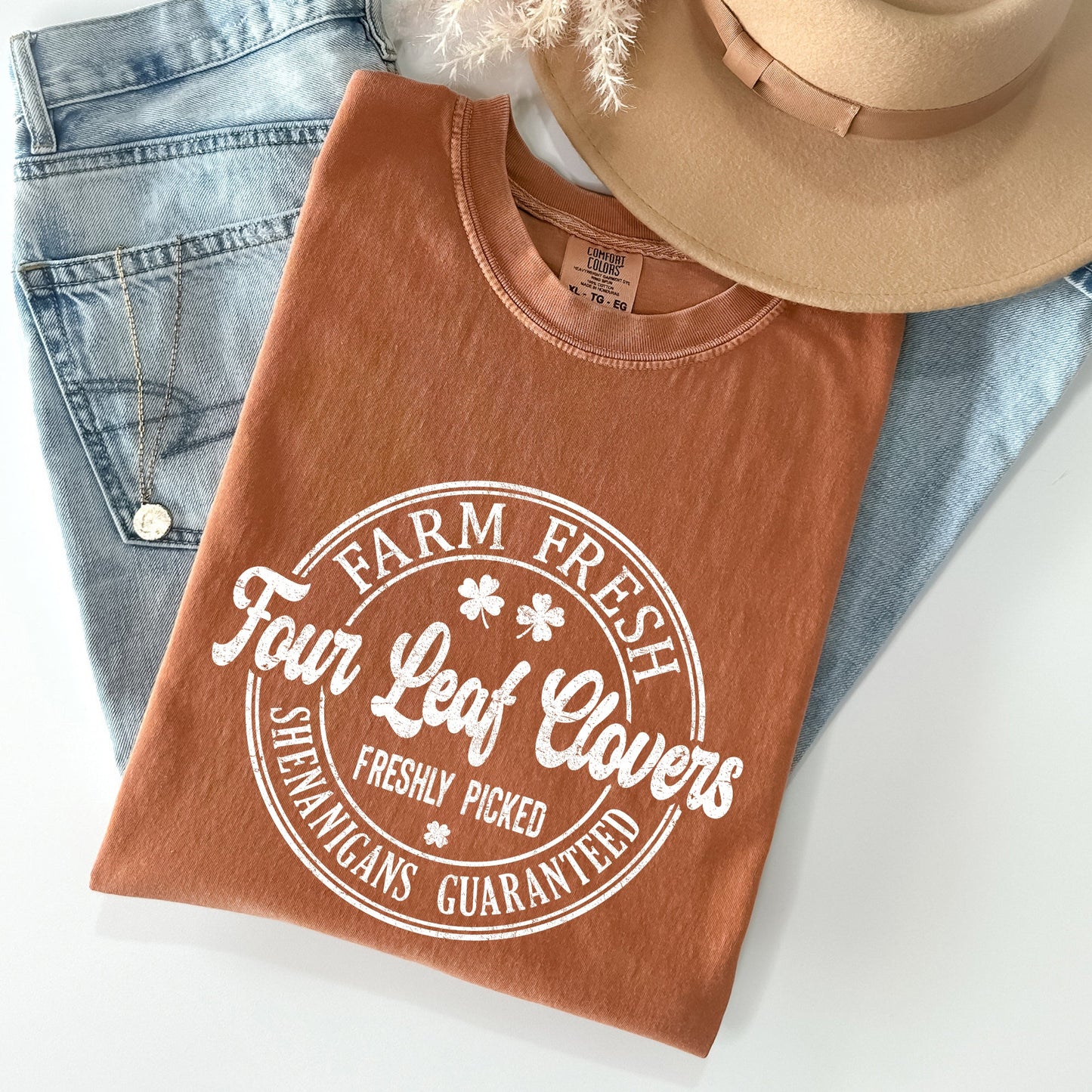 Four Leaf Clovers Farm, Farm Fresh, St Patrick's Day Comfort Colors Tshirt