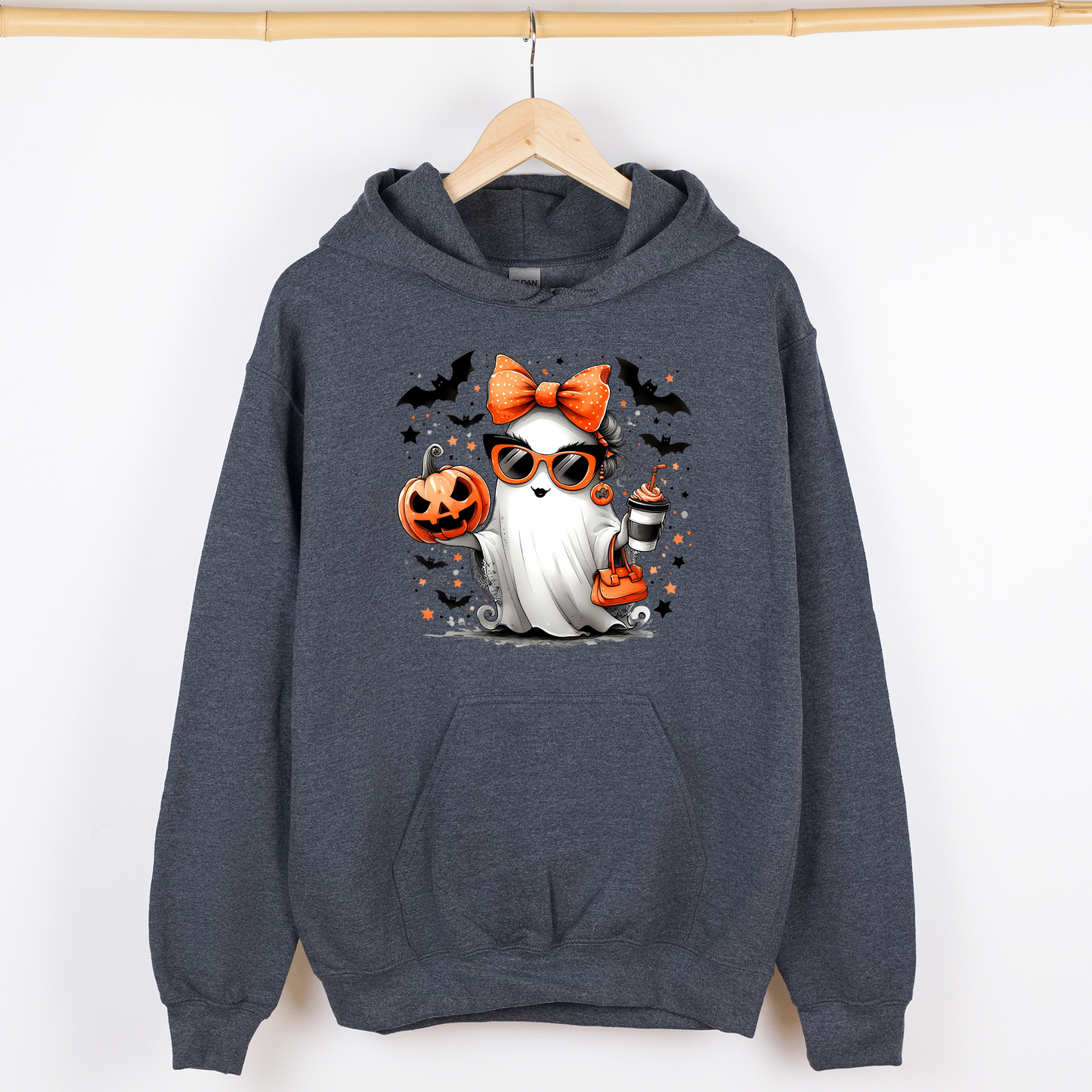 Fancy, Coffee Lover Ghost, Pumpkin, Vintage, Western, Witch, Aesthetic, Meme, Halloween, Costume, Graphic Hoodie, Hooded Sweatshirt