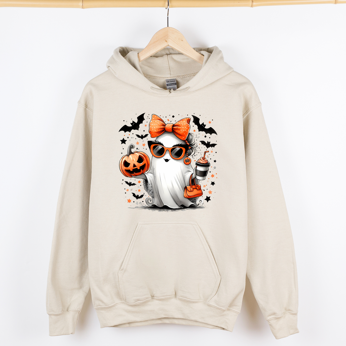Fancy, Coffee Lover Ghost, Pumpkin, Vintage, Western, Witch, Aesthetic, Meme, Halloween, Costume, Graphic Hoodie, Hooded Sweatshirt