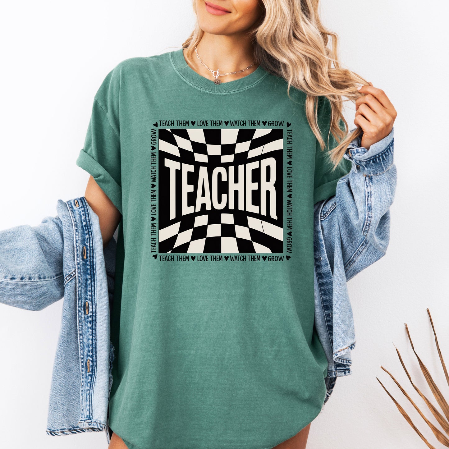 Teacher, Checkered, Back to School, First Day of School, Cute, Teacher Appreciation, Coquette, Comfort Colors T-Shirt