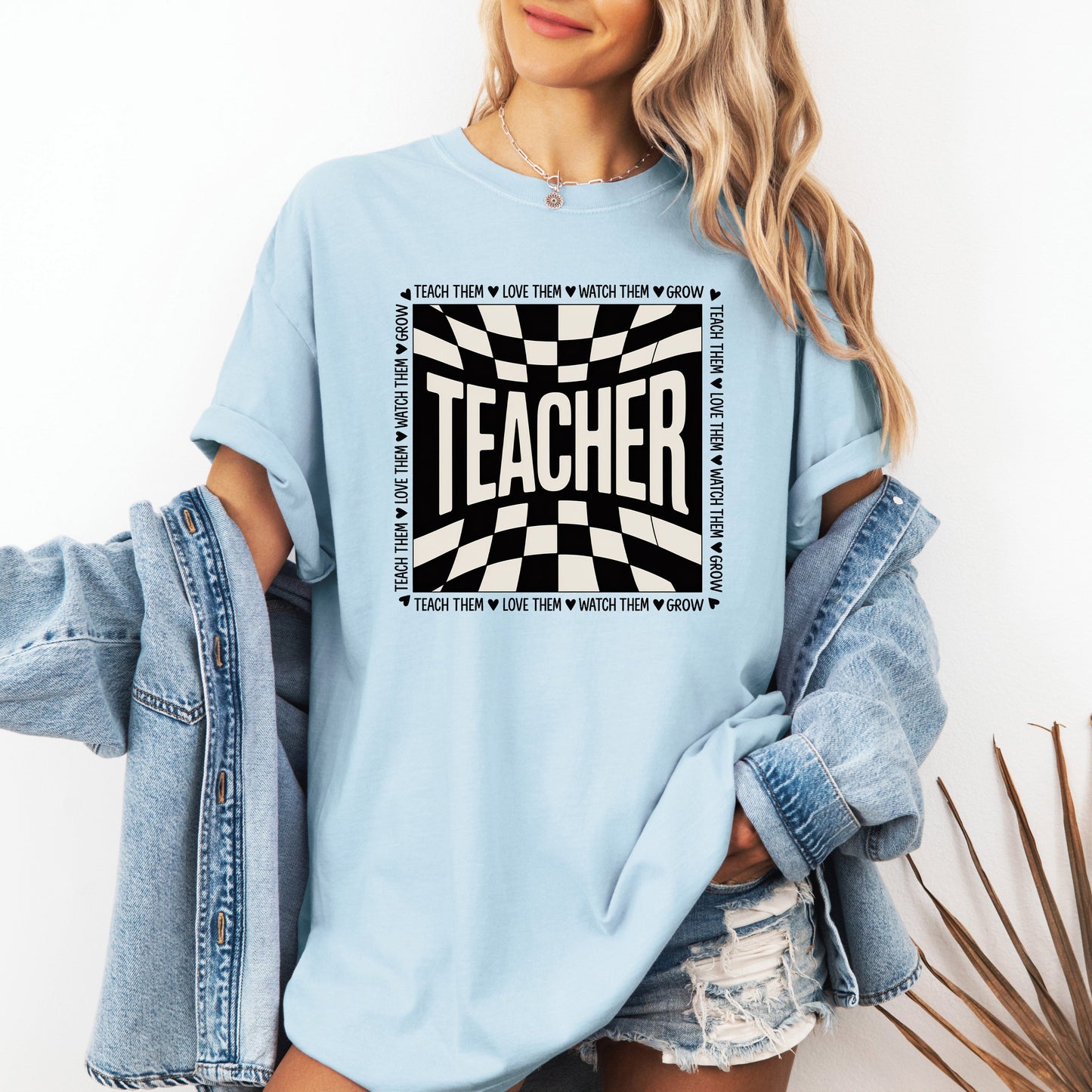 Teacher, Checkered, Back to School, First Day of School, Cute, Teacher Appreciation, Coquette, Comfort Colors T-Shirt