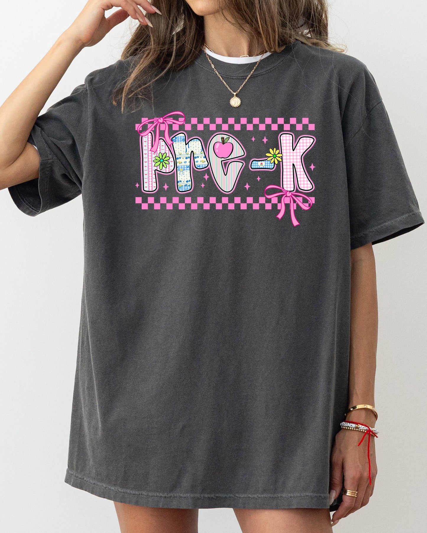 Pre-K Teacher, Retro, Checkered, Back to School, First Day of School, Cute, Teacher Appreciation, Coquette, Comfort Colors T-Shirt