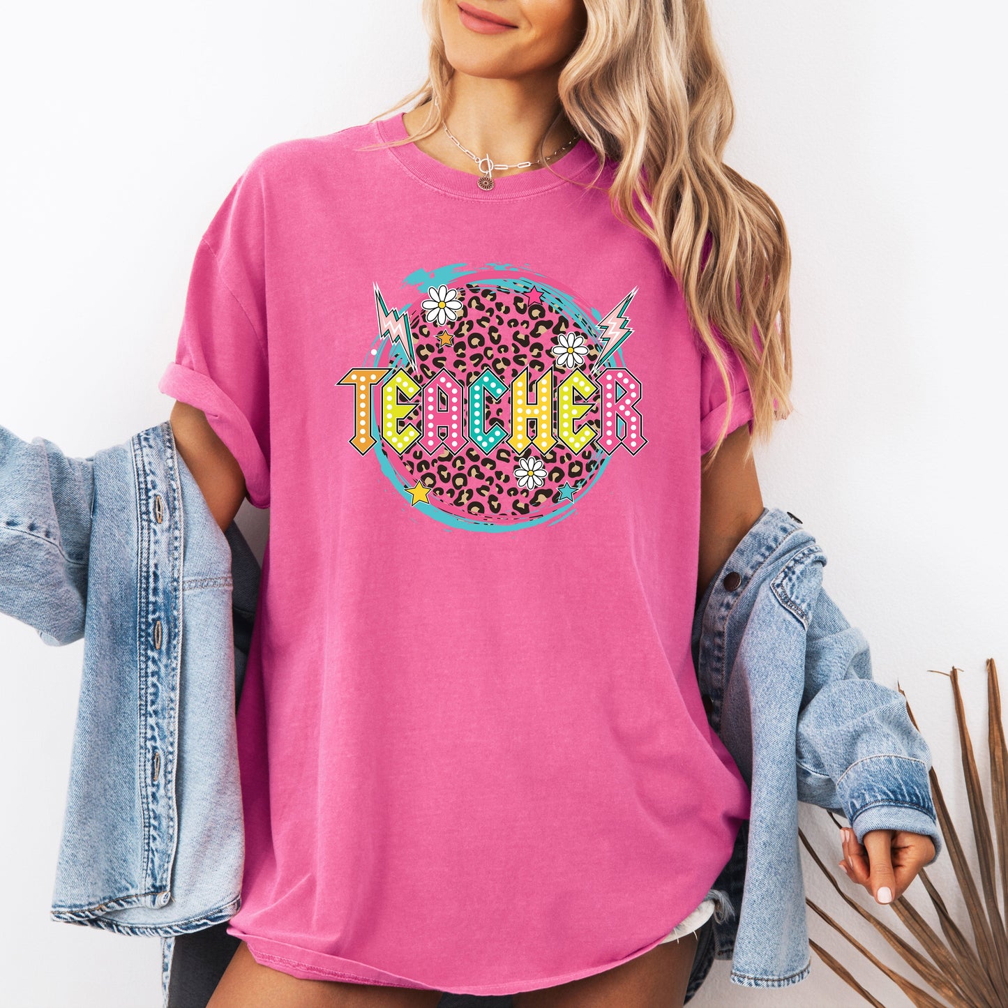 Teacher, Leopard, Daisy, Back to School, First Day of School, Cute, Teacher Appreciation, Coquette, Comfort Colors T-Shirt