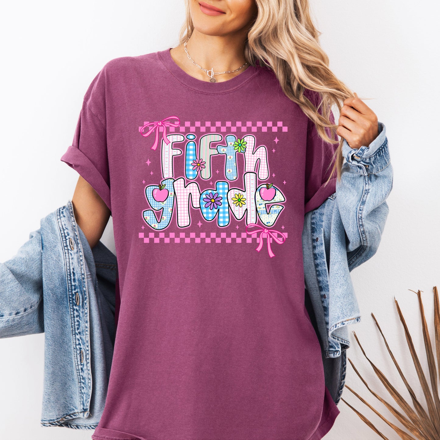 Fifth Grade Teacher, Retro, Checkered, Back to School, First Day of School, Cute, Teacher Appreciation, Coquette, Comfort Colors T-Shirt