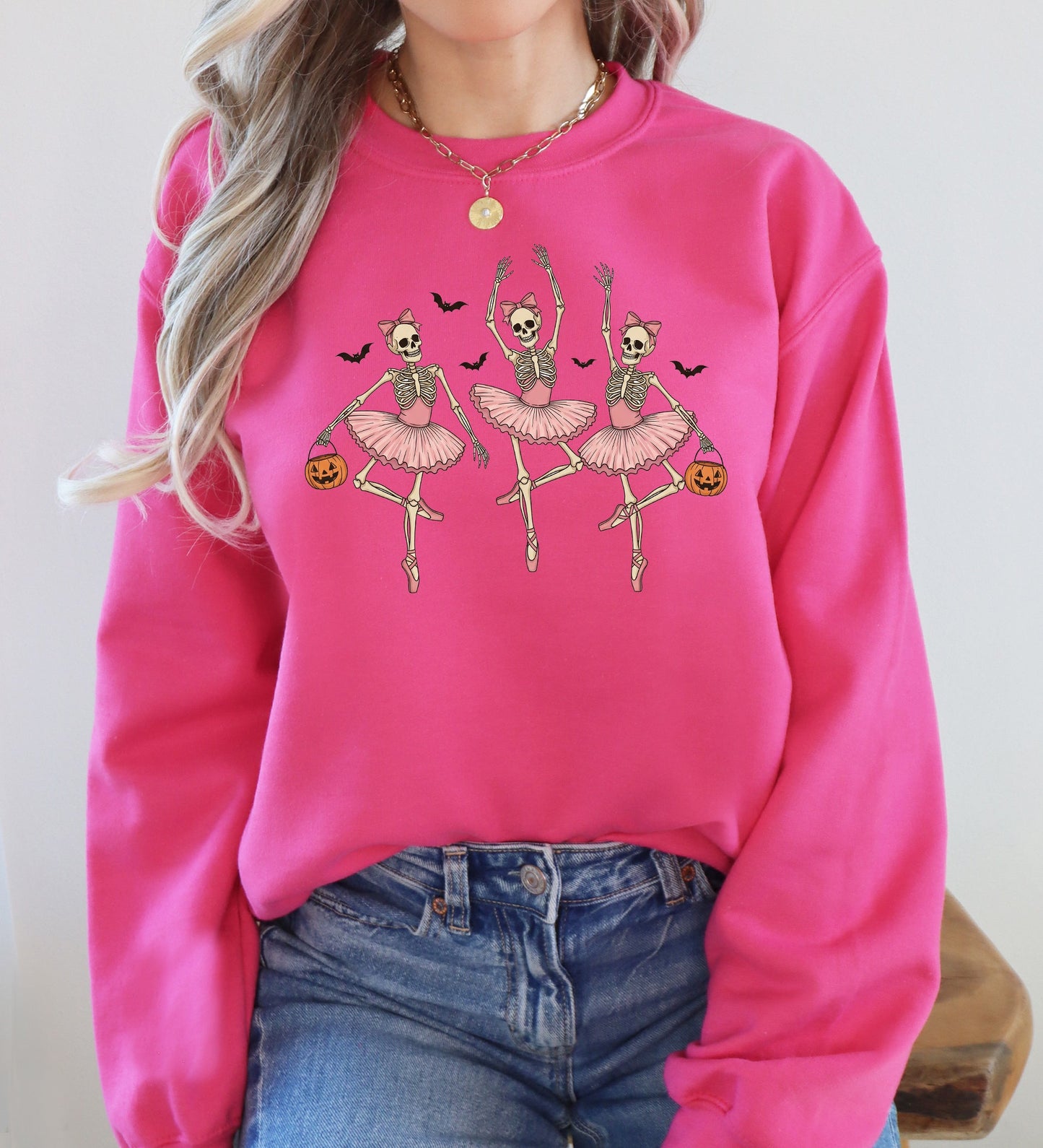 Dancing Skeleton Girls, Halloween, Ghost, Checkered, Retro, Vintage, Spooky, Costume, Fall, Graphic Sweatshirt