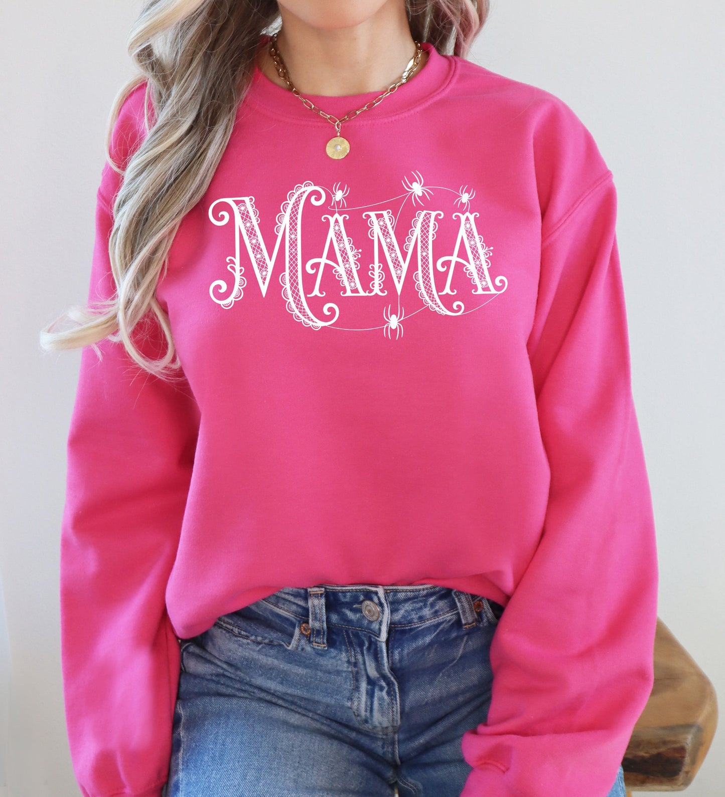 Mama, Lace, Spiders, Halloween, Ghost, Checkered, Retro, Vintage, Spooky, Costume, Fall, Graphic Sweatshirt