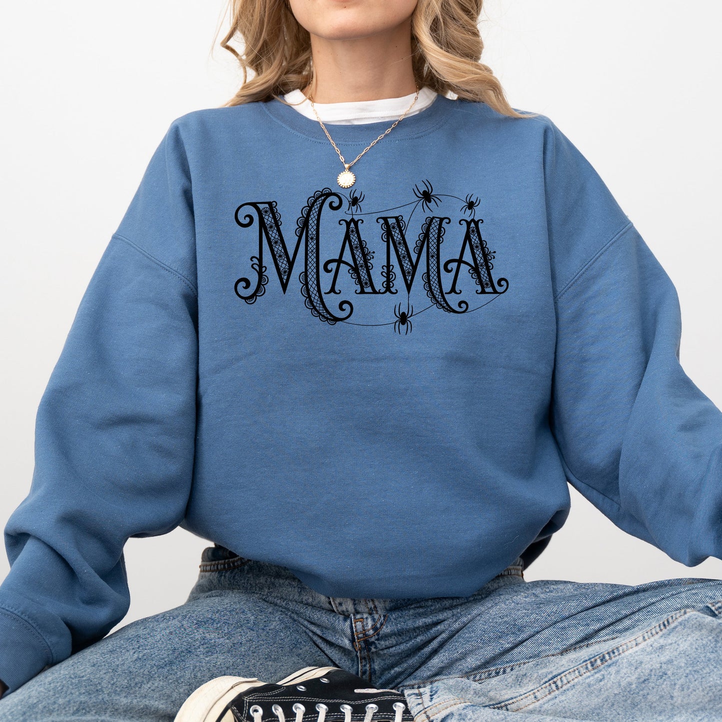 Mama, Lace, Spiders, Halloween, Ghost, Checkered, Retro, Vintage, Spooky, Costume, Fall, Graphic Sweatshirt