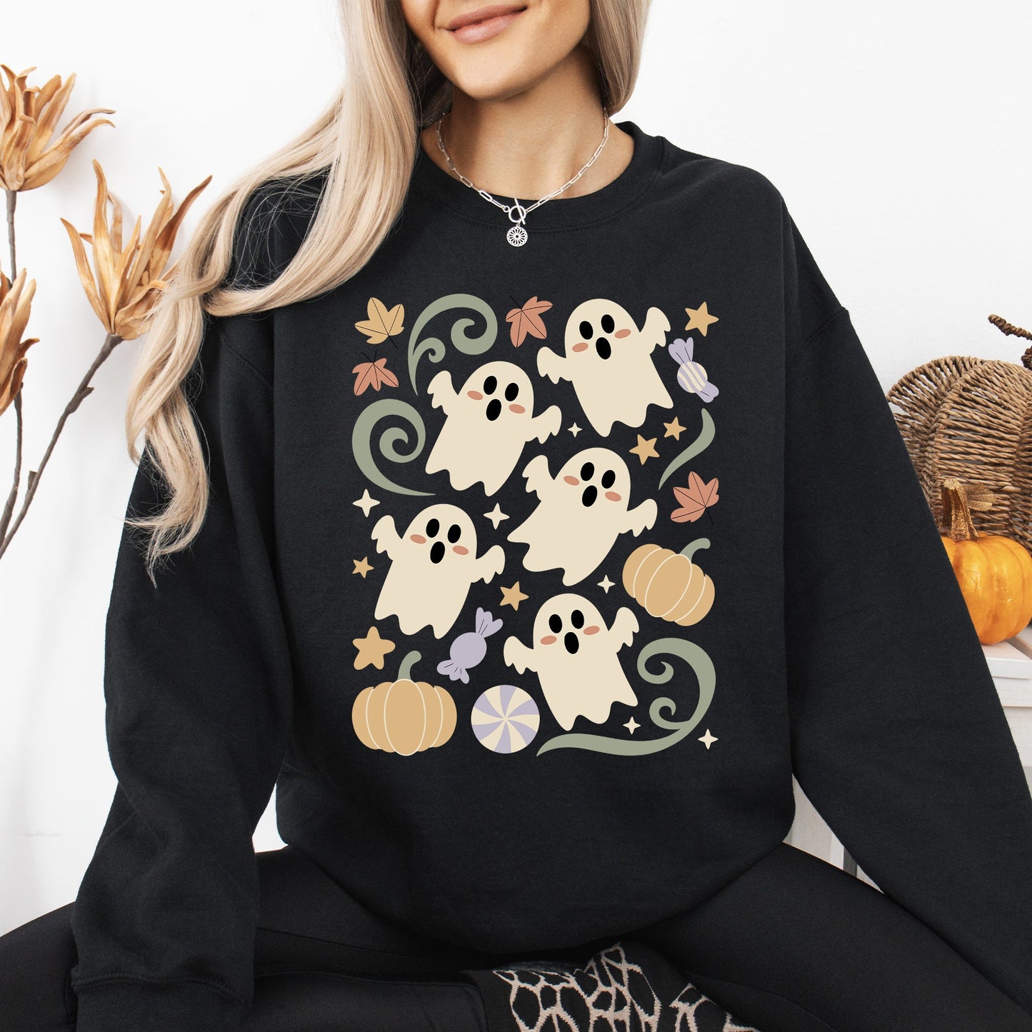 Vintage Ghosts, Floral, Halloween, Retro, Spooky, Costume, Fall, Graphic Sweatshirt