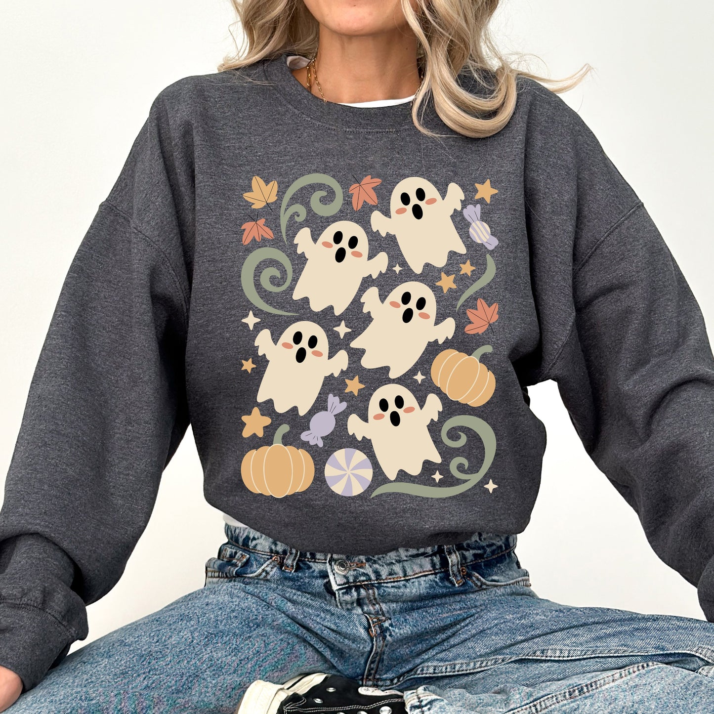 Vintage Ghosts, Floral, Halloween, Retro, Spooky, Costume, Fall, Graphic Sweatshirt