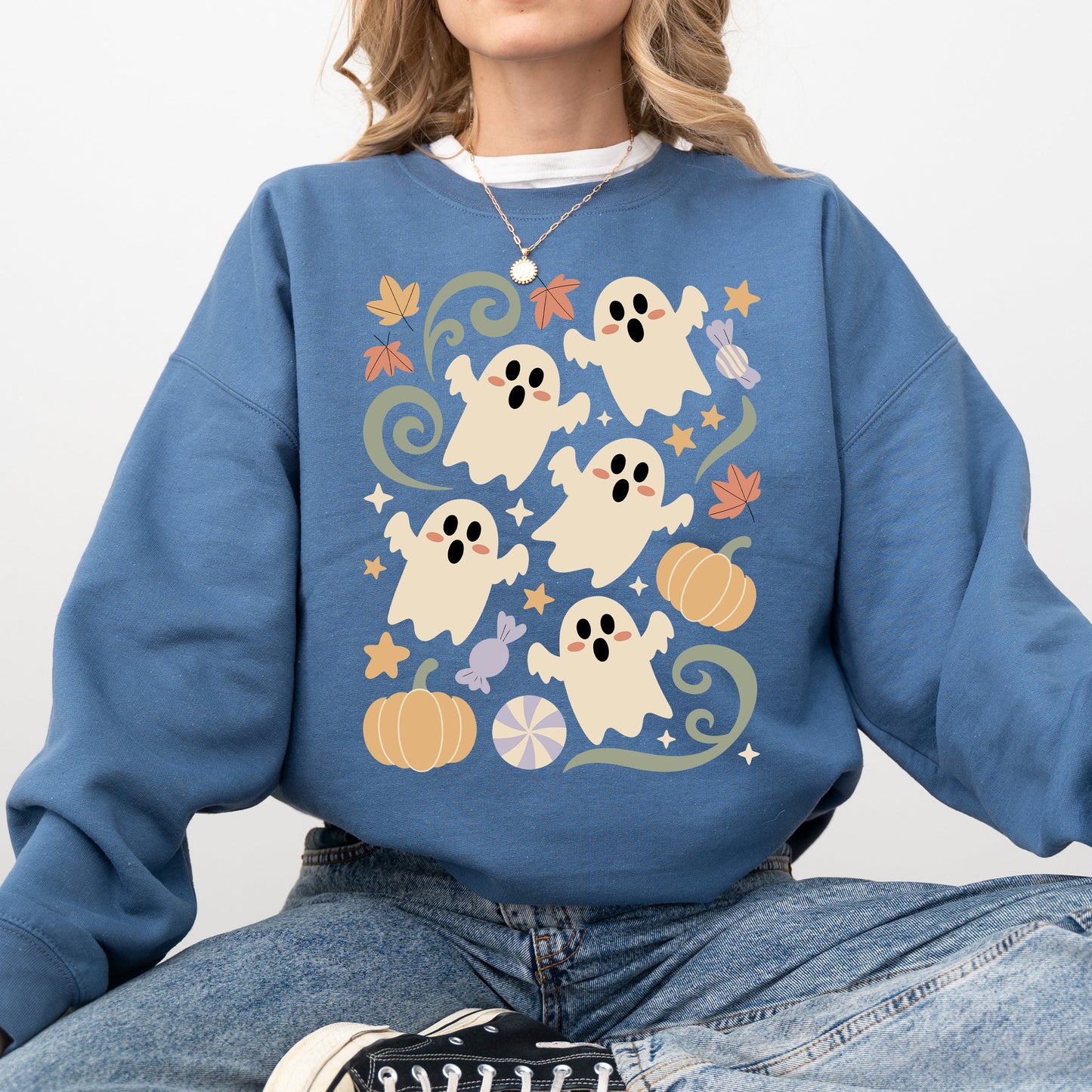 Vintage Ghosts, Floral, Halloween, Retro, Spooky, Costume, Fall, Graphic Sweatshirt