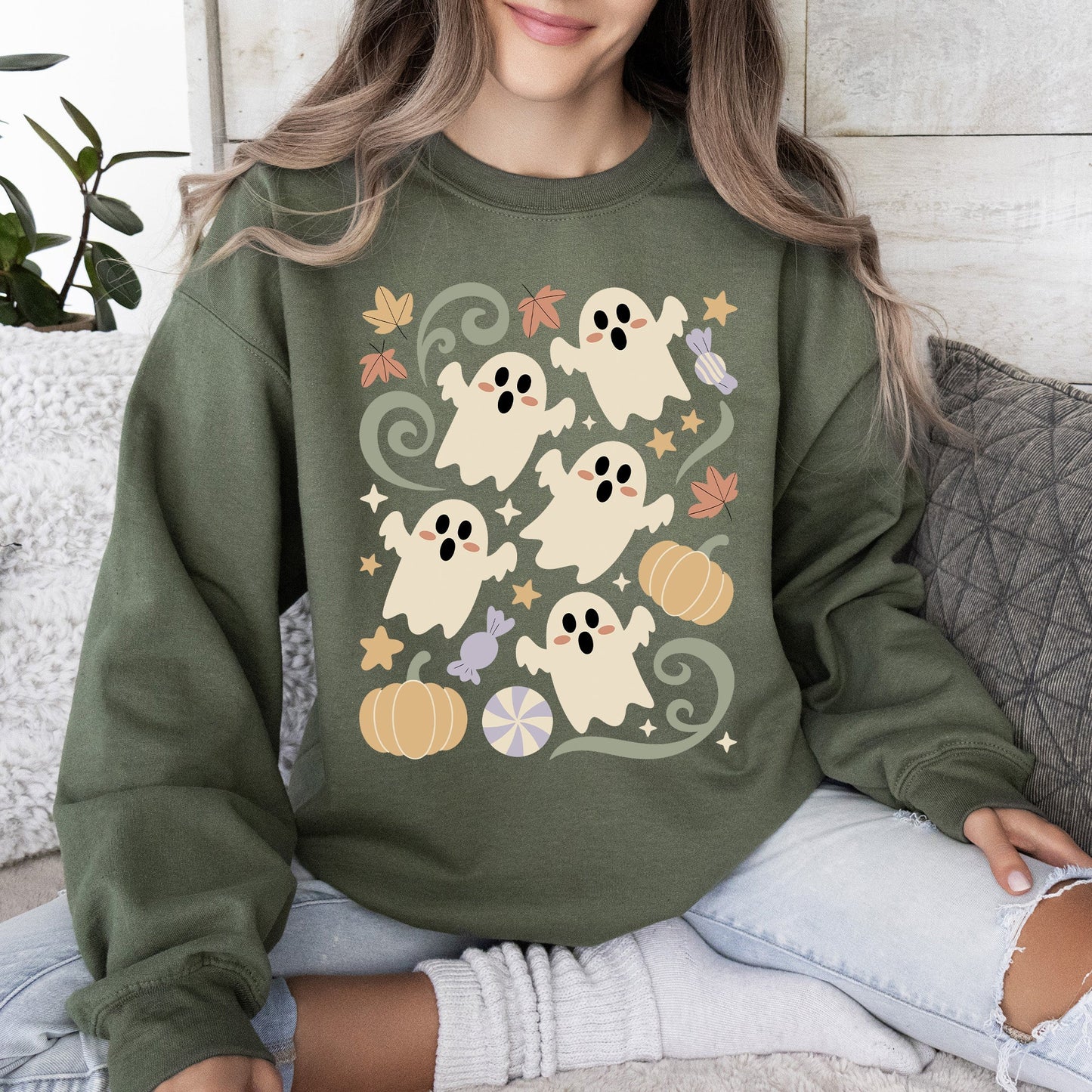 Vintage Ghosts, Floral, Halloween, Retro, Spooky, Costume, Fall, Graphic Sweatshirt