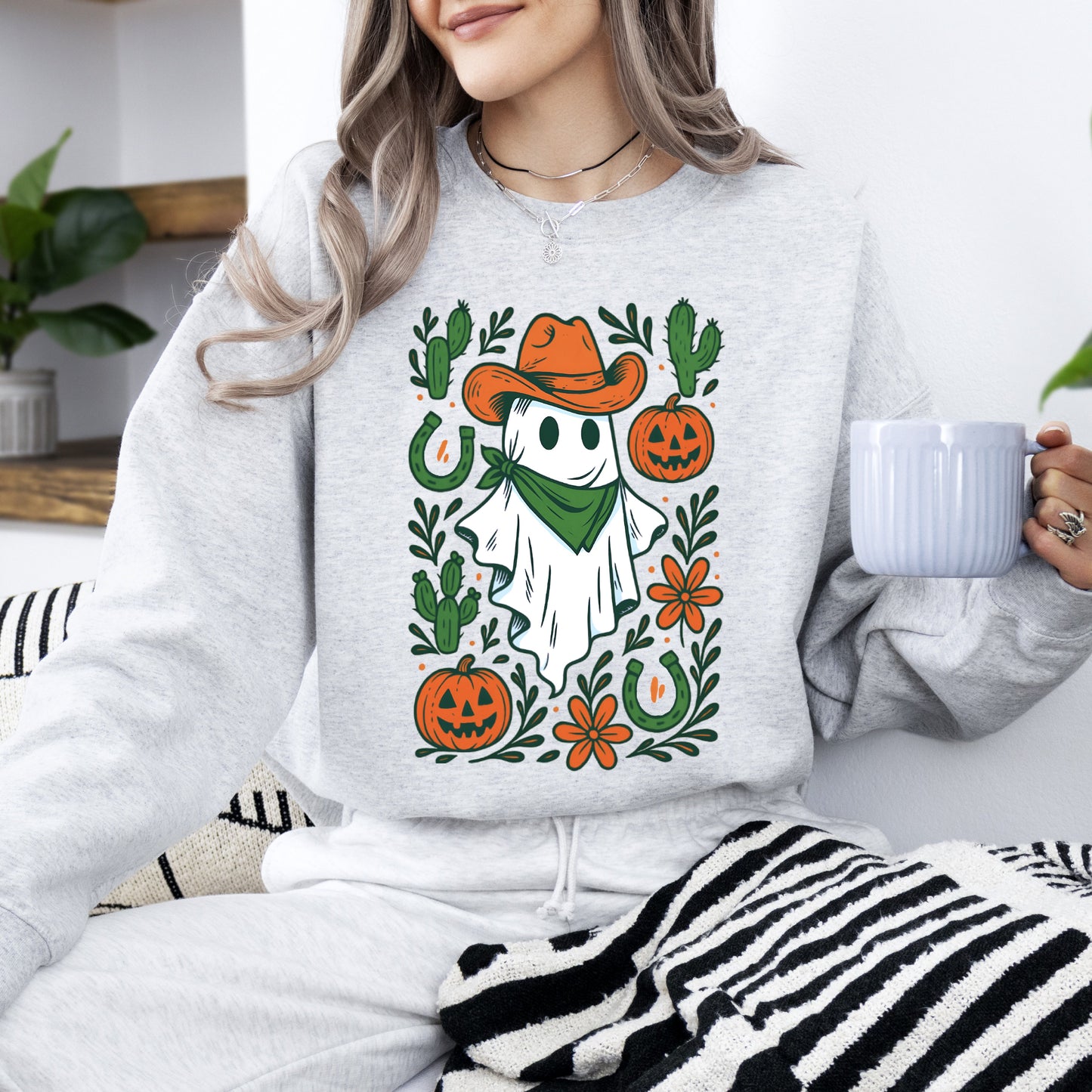 Western Ghost, Cowboy, Pumpkin, Halloween, Retro, Vintage, Spooky, Costume, Fall, Graphic Sweatshirt