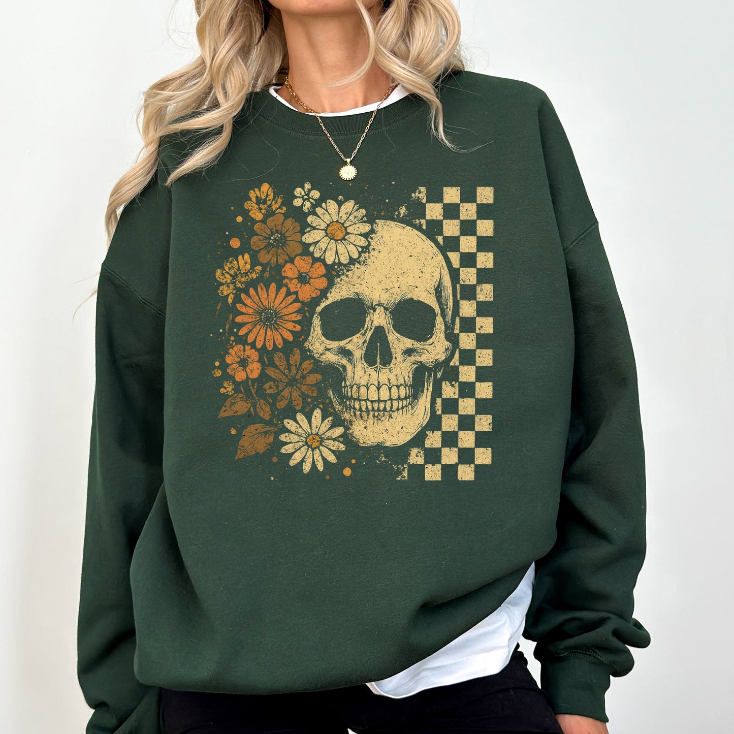 Vintage Skull, Floral, Checkered, Ghost, Halloween, Book, Cat, Western, Pumpkin, Retro, Spooky, Costume, Fall, Graphic Sweatshirt