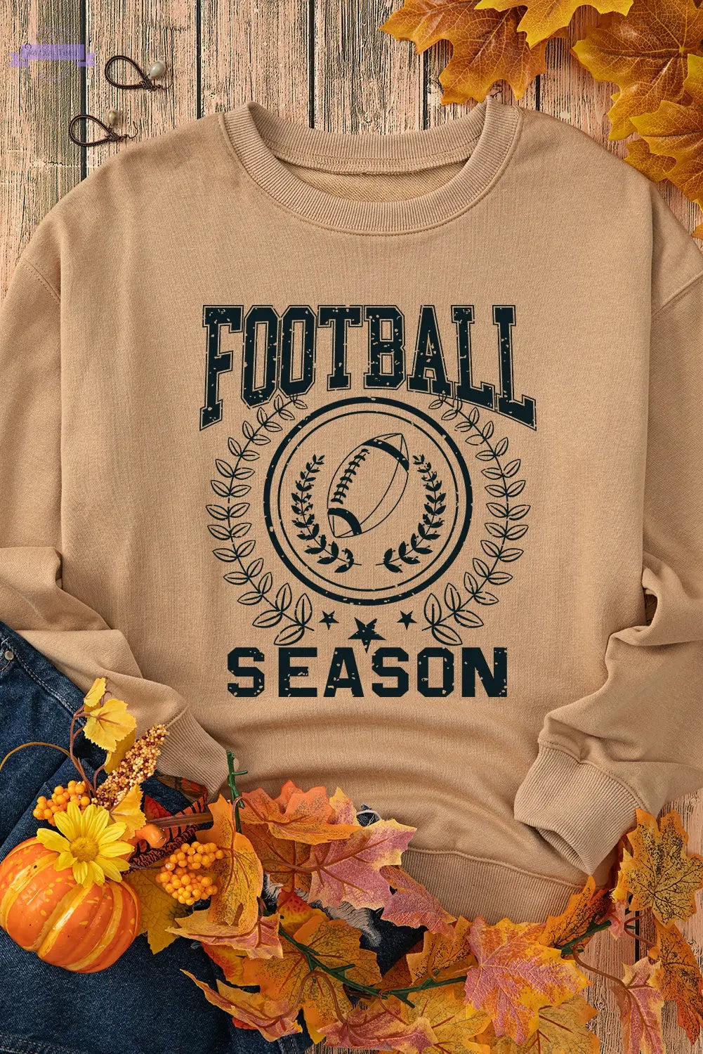 Khaki Rugby FOOTBALL SEASON Graphic Game Day Sweatshirt Aaria Tees