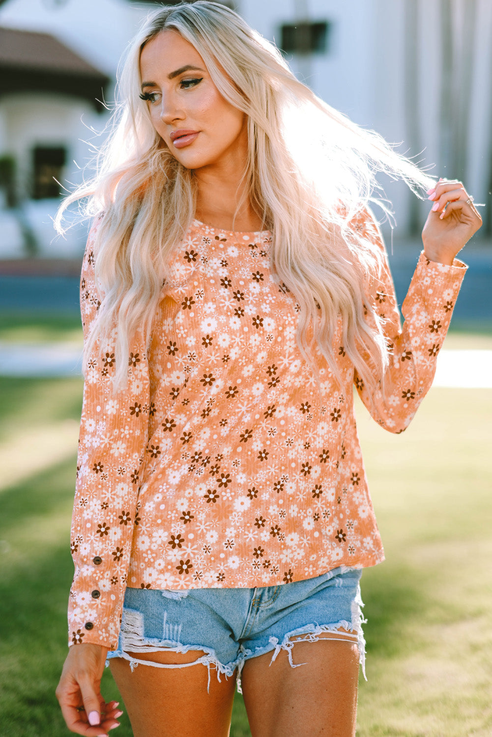 Whitney Floral Knit Long Sleeve Top - Aaria Tees