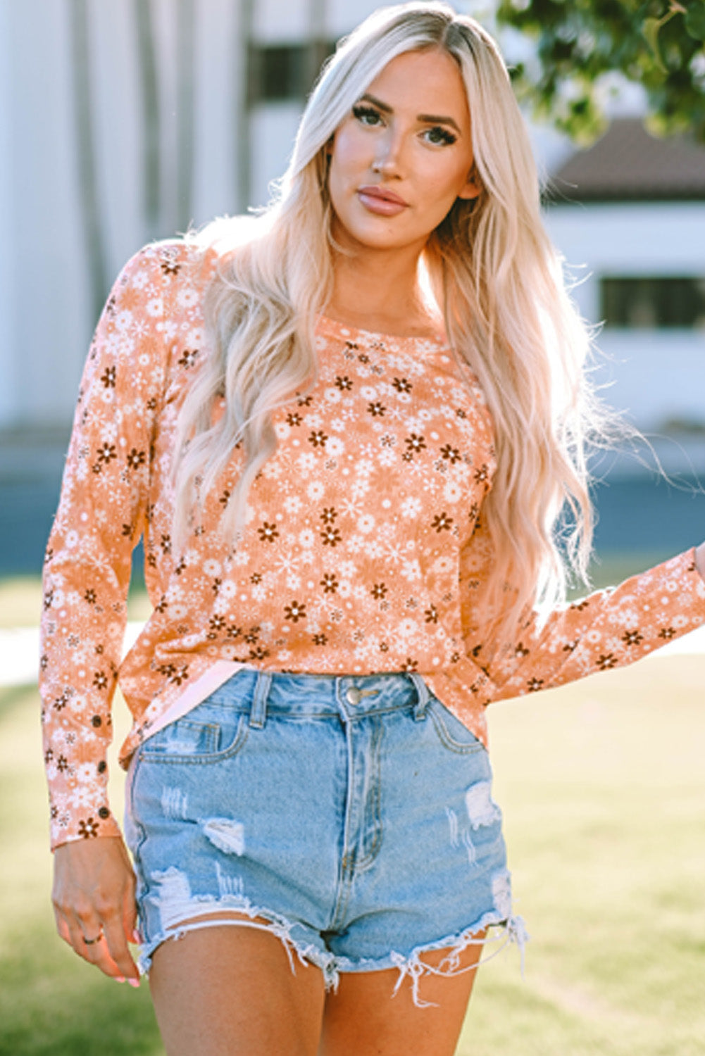 Whitney Floral Knit Long Sleeve Top - Aaria Tees