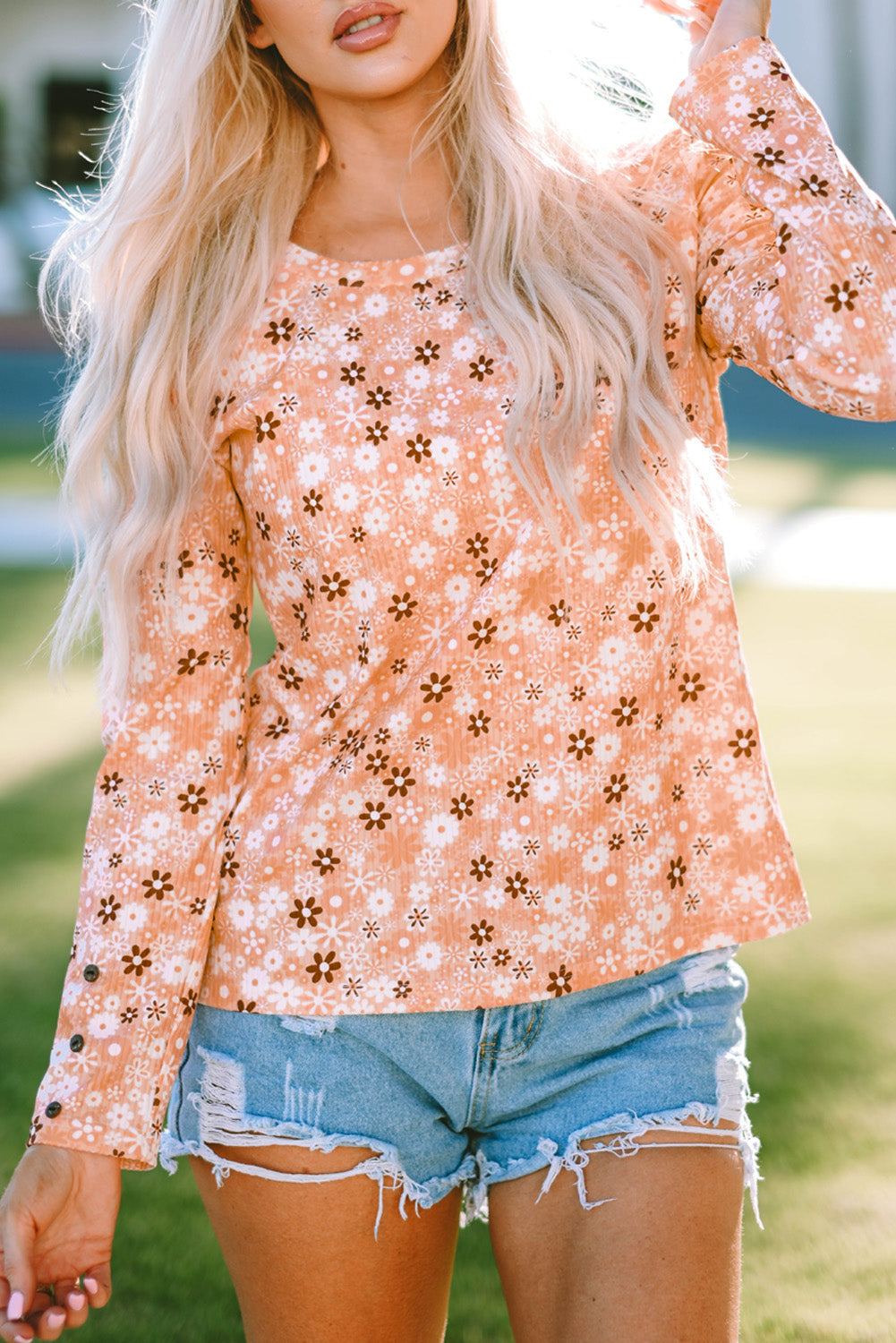Whitney Floral Knit Long Sleeve Top - Aaria Tees