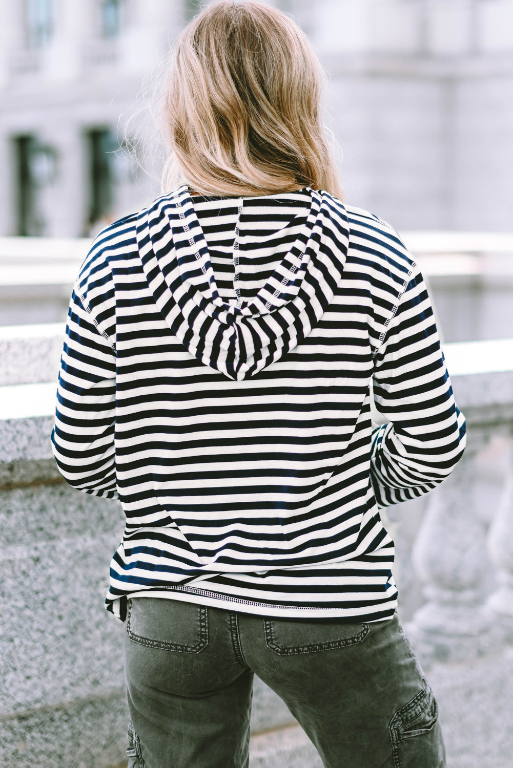 Julia Stripe Kangaroo Pocket Drawstring Hoodie - Aaria Tees