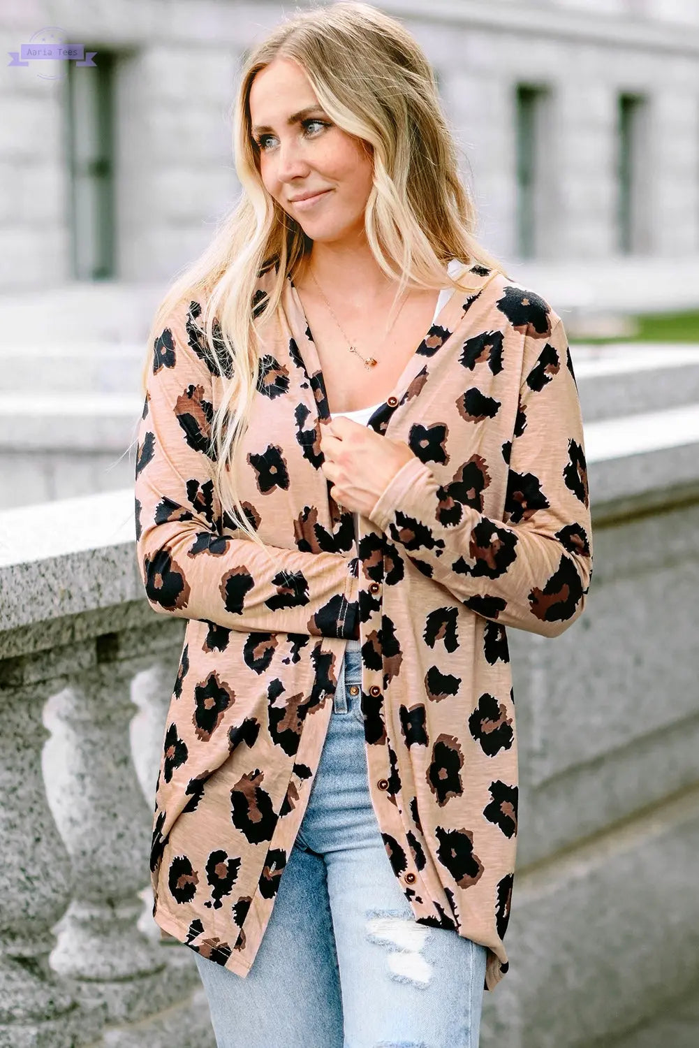 Leopard Printed Open Front Cardigan - Aaria Tees