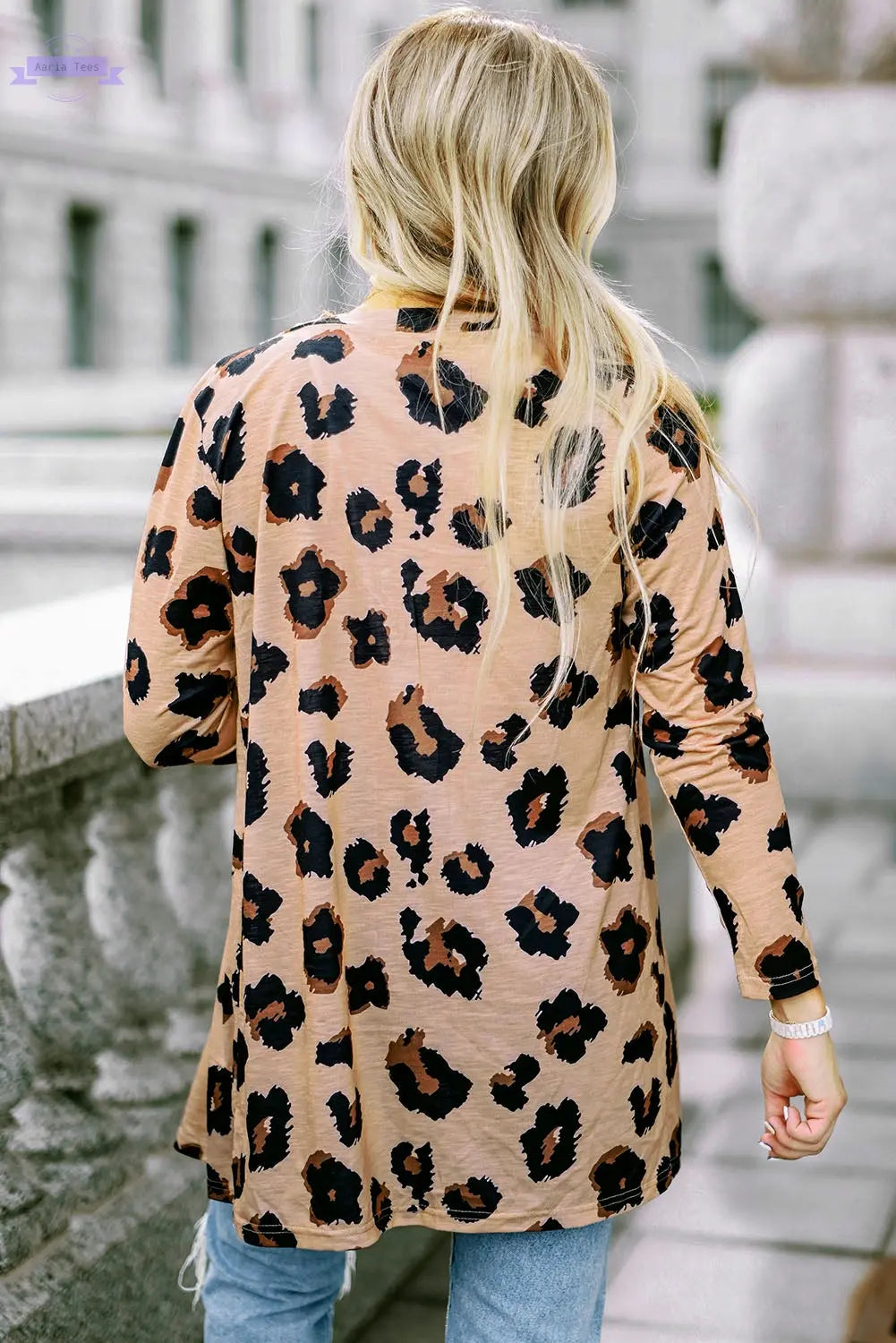 Leopard Printed Open Front Cardigan - Aaria Tees