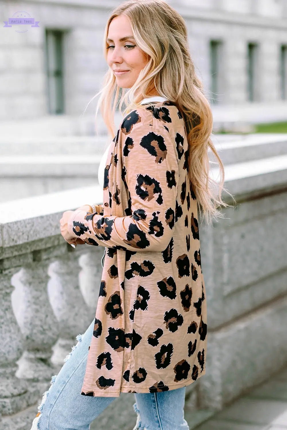 Leopard Printed Open Front Cardigan - Aaria Tees