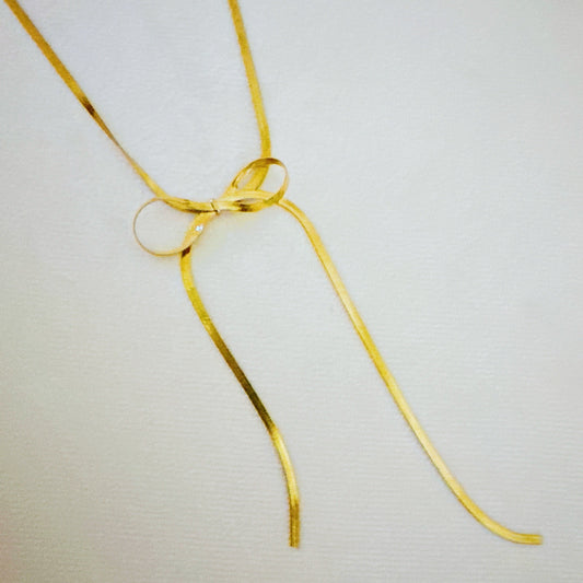 Long Drop Herringbone Bow Necklace - Aaria Tees
