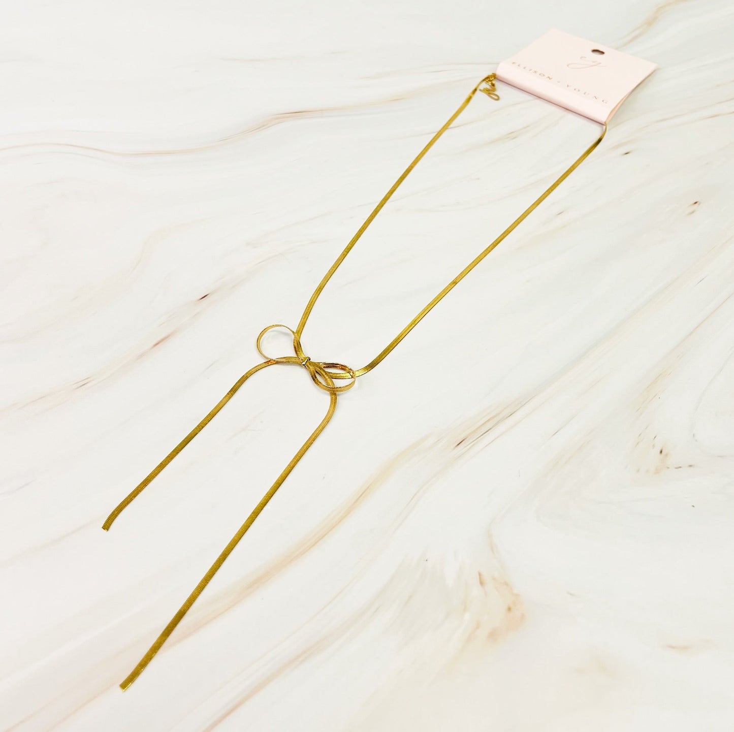 Long Drop Herringbone Bow Necklace - Aaria Tees
