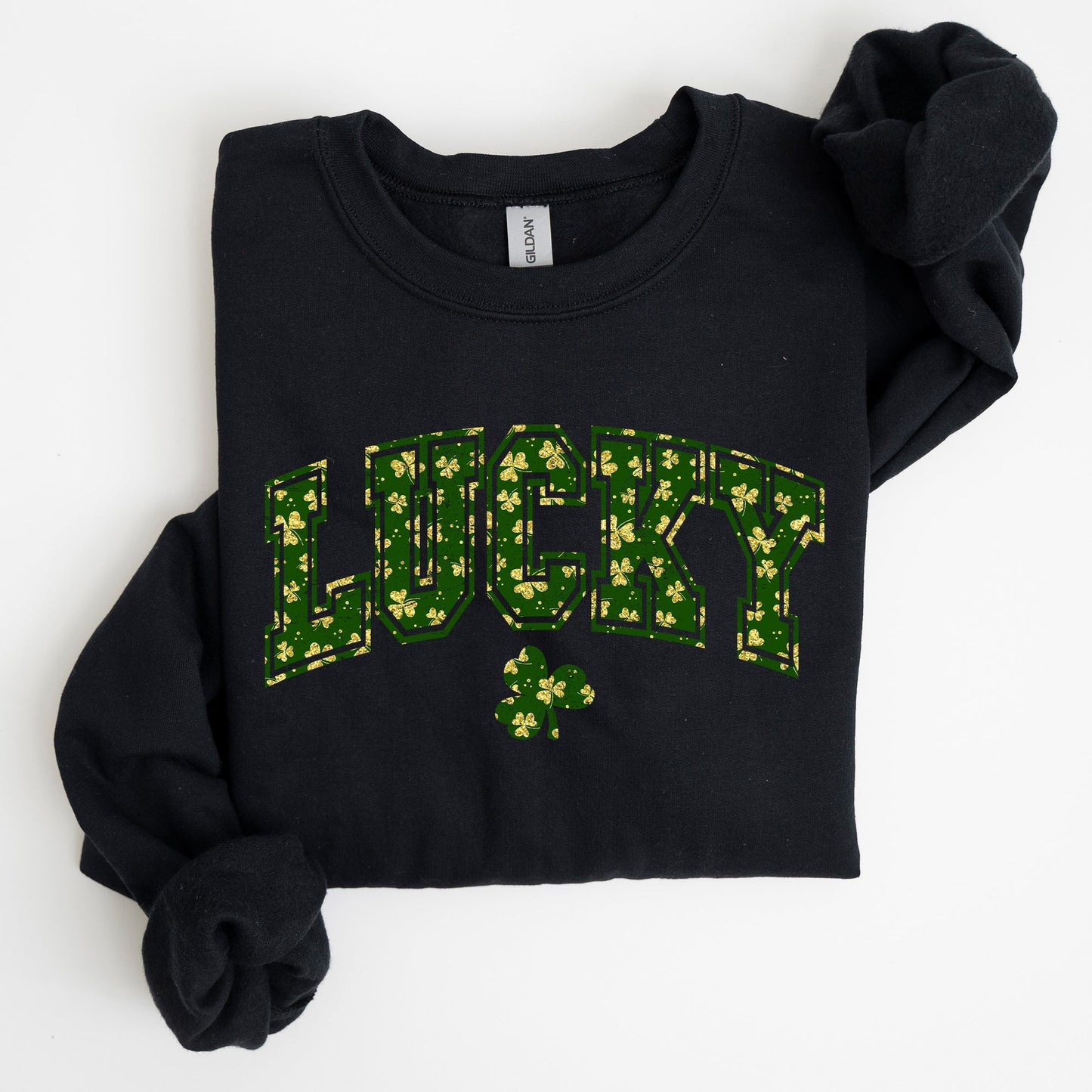 Lucky, Glitter Shamrock, Vintage St Patrick's Day Sweatshirt
