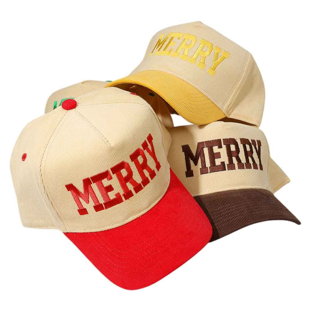 MERRY Message Embroidered Corduroy Baseball Cap