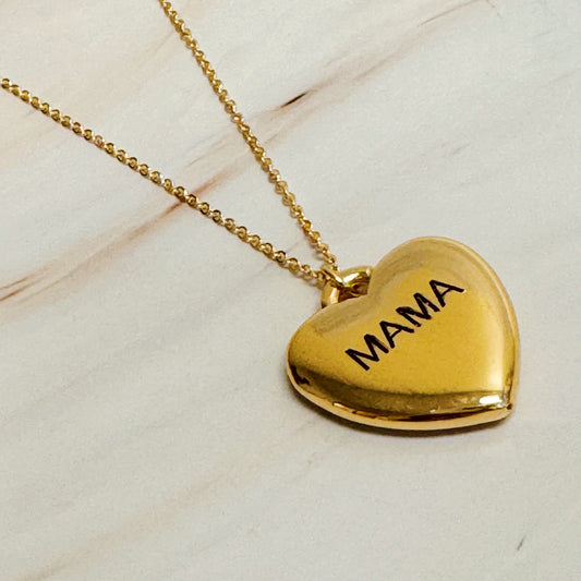 Mama Engraved Heart Pendant Necklace - Aaria Tees