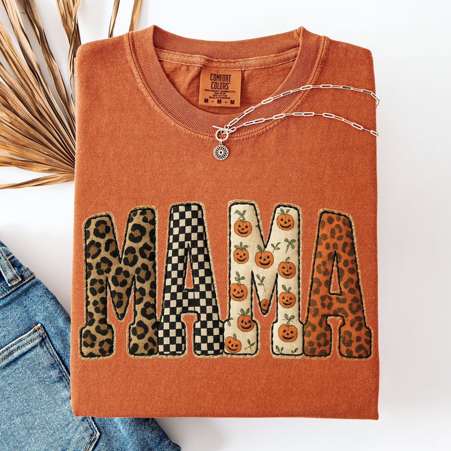 Mama, Halloween Pattern, Leopard Print, Checkered, Pumpkin, Comfort Colors T-Shirt