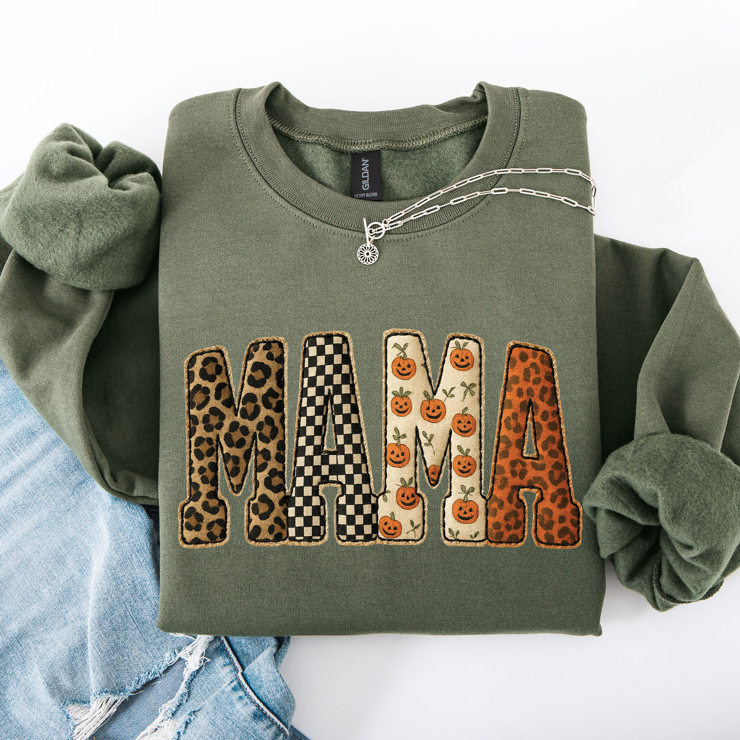 Mama, Halloween Pattern, Leopard Print, Checkered, Pumpkin Sweatshirt
