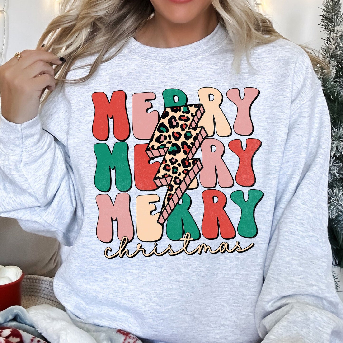 Merry Christmas Retro, Leopard Print Sweatshirt