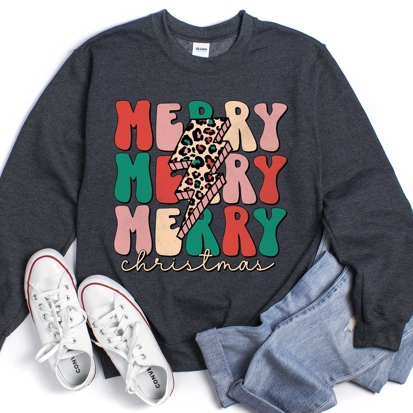 Merry Christmas Retro, Leopard Print Sweatshirt