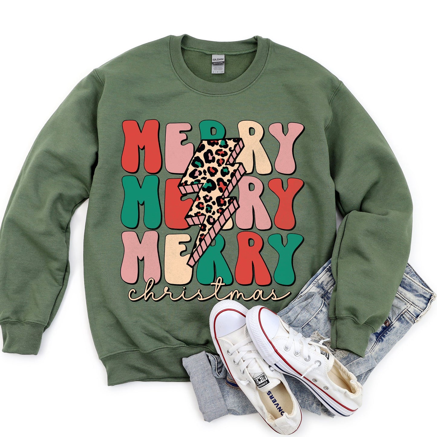 Merry Christmas Retro, Leopard Print Sweatshirt