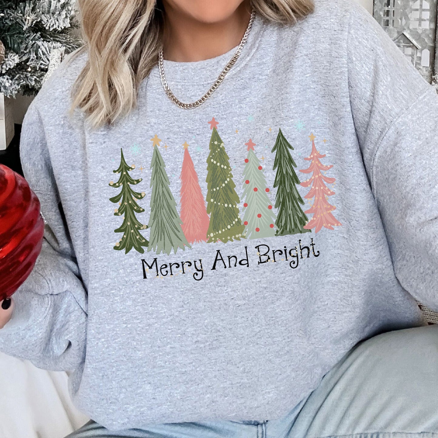 Merry and Bright Christmas Trees Sweatshirt