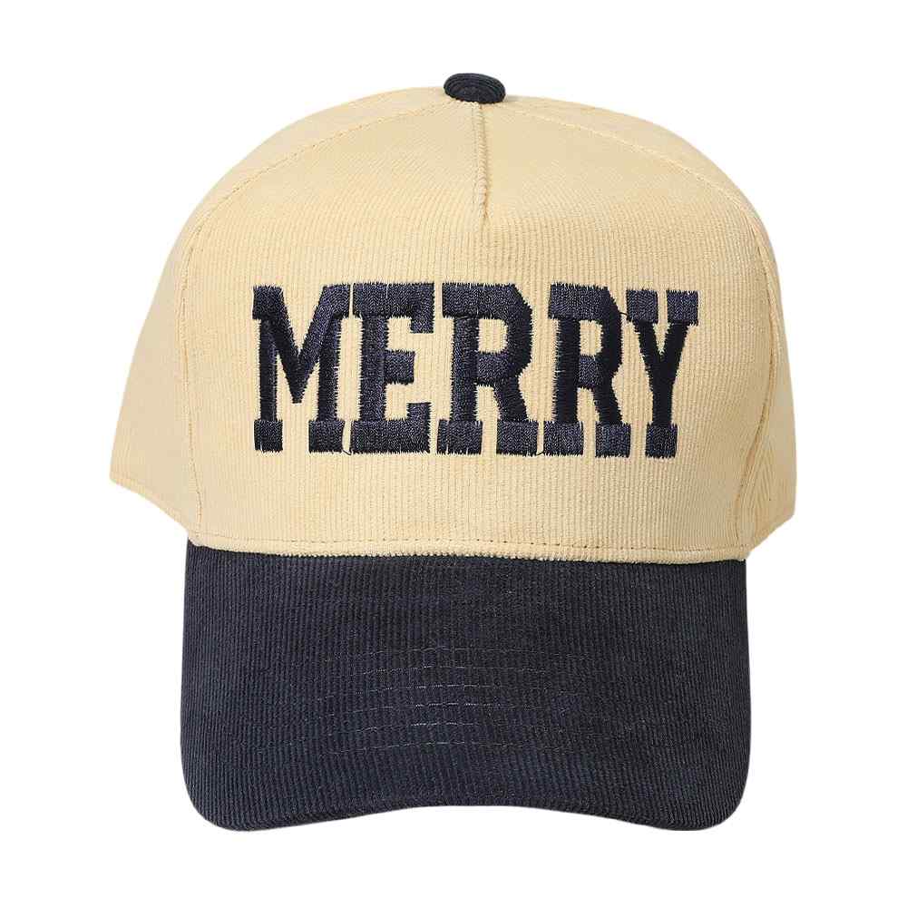 MERRY Message Embroidered Corduroy Baseball Cap