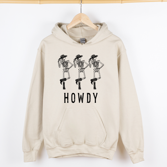 Howdy Skeleton, Cowboy, Ghost, Funny, Witch, Aesthetic, Meme, Halloween, Spooky, Costume, Graphic Hoodie, Hooded Sweatshirt