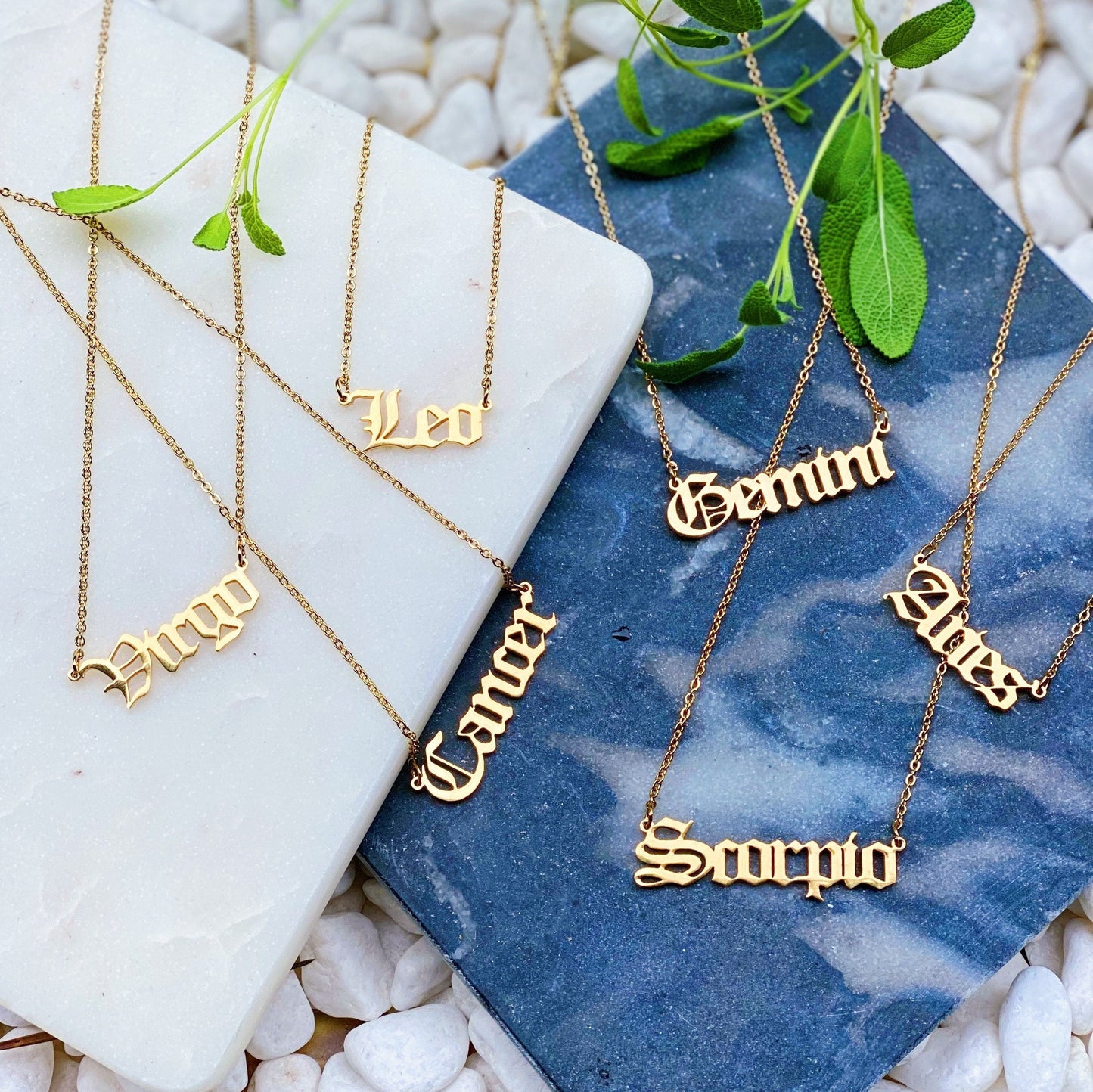 Old English Zodiac Necklace - Aaria Tees