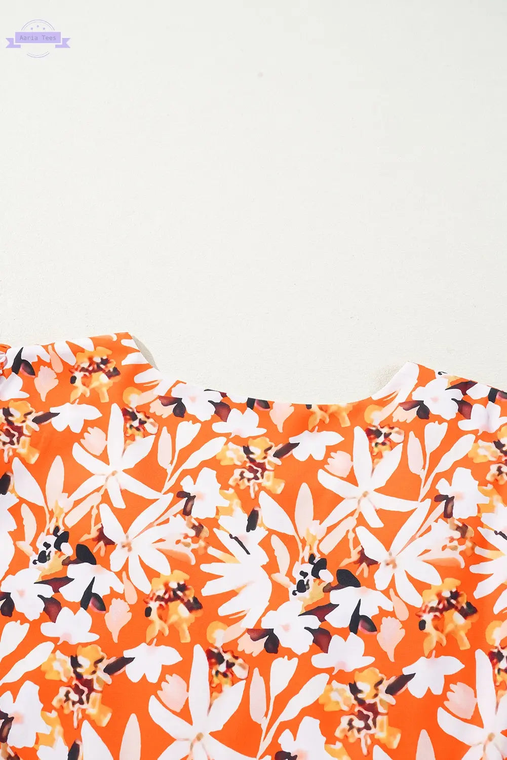 Orange Floral Print Split V Neck Bubble Sleeve Plus Size Midi Dress Aaria Tees Aaria Tees