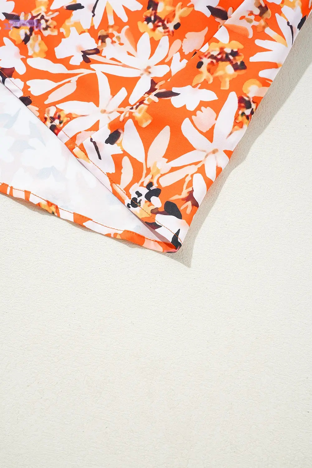 Orange Floral Print Split V Neck Bubble Sleeve Plus Size Midi Dress Aaria Tees Aaria Tees