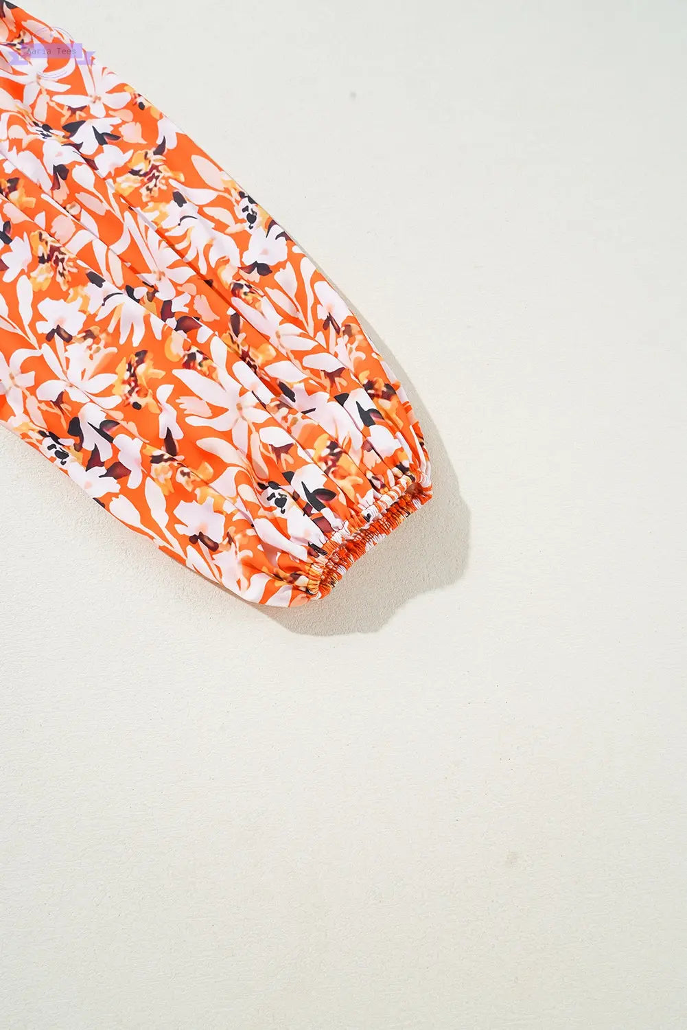 Orange Floral Print Split V Neck Bubble Sleeve Plus Size Midi Dress Aaria Tees Aaria Tees